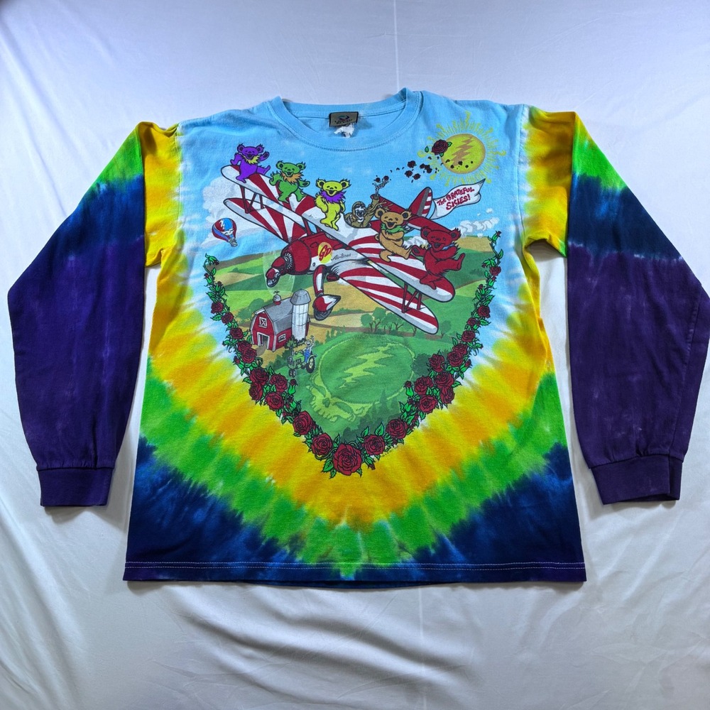 Liquid Blue Grateful Dead The Grateful Skies Tie Dye Long Sleeve Shirt Men M VTG